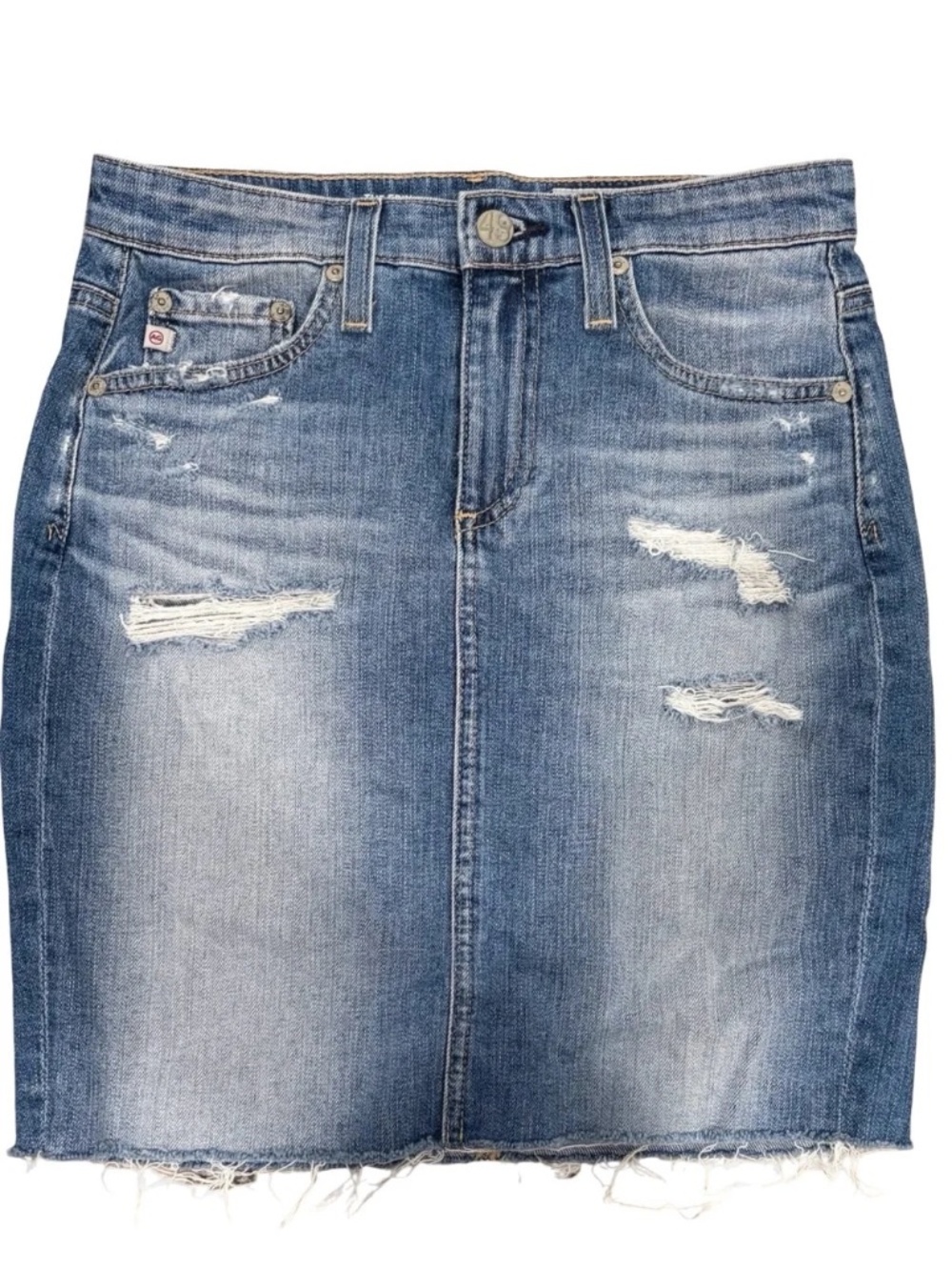 New AG Erin Distressed Pencil Skirt in Light Denim Size 27